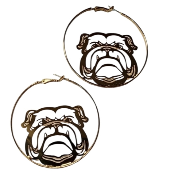 None Jewelry - Gold Georgia Bulldog Hoop Earrings 2.25 Inch
